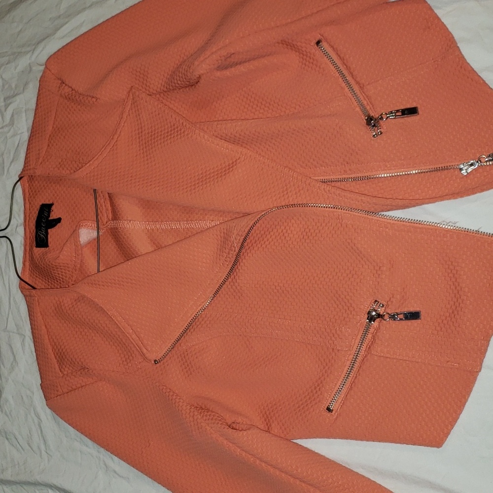 Peach blazer jacket silver zippers